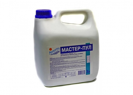 Химия для бассейна Мастер-Пул 3 л безхлорное жидкое ср-во 4 в 1 (комплексная защита)